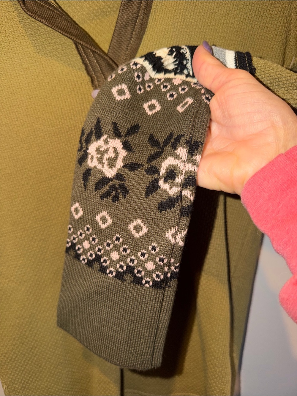 We The Free Mikah Combo Thermal Top Olive Floral Sleeves XS NWT - Picture 4 of 6